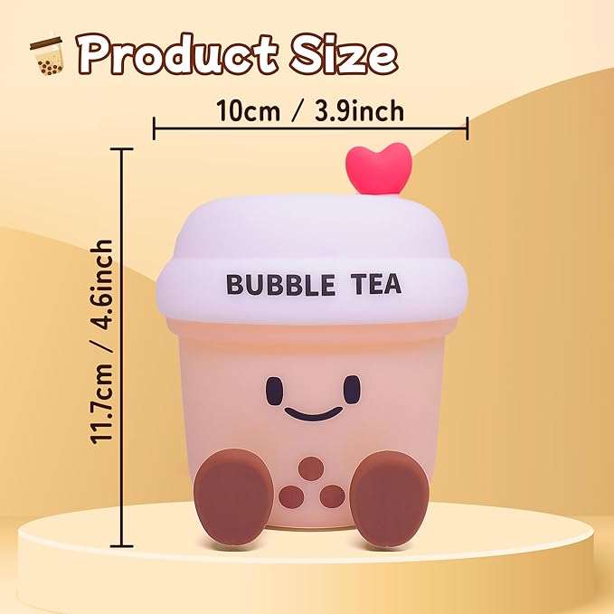 Attivolife Bubble Tea Night Light, Cute Boba Tea Nursery Silicone Lamp, Rechargeable Protable for Bedroom Home Table Decor Light with Dimmable & Timer, Christmas Birthday Gift for Kid Children Toddler