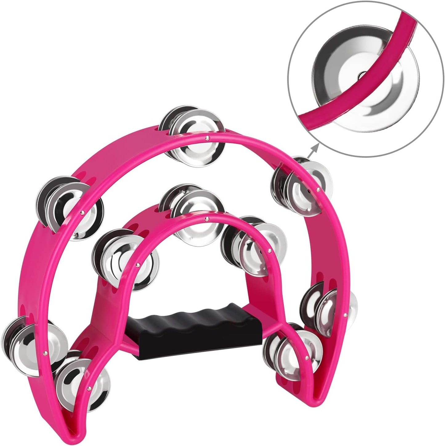 EastRock Double Row Tambourine,Metal Jingles Hand Held Percussion-Half Moon Tambourine for Adults, KTV, Party Pink