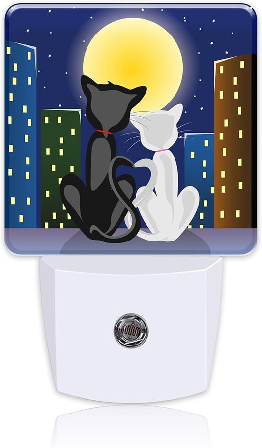 Night Light for Kids Girls Boys, Romantic Couple Cats Under Moon LED Night Light Plug into Wall with Dusk to Dawn Sensor for Room Decor, Hallway, Kitchen, Bathroom, Nursery, Stairs