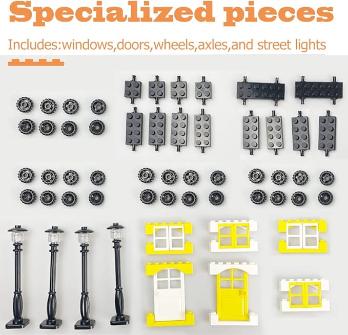 1100 Pieces Building Blocks, Compatible with All Major Brands, Classic Bulk Blocks, Includes Wheels, Door, Window, Street Lights