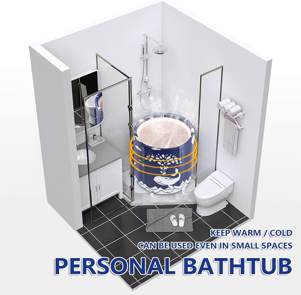 BESTHLS Foldable Bathtub Portable Soaking Bath Tub,Eco-Friendly Bathing Tub for Shower Stall (Blue Whale-1)