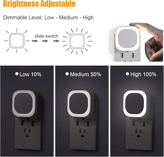 2 Pack Daylight White Night Light, Gentle Eye-Care with Dimmable Wide-Glow & Indirect Reflection, Auto Dusk to Dawn Sensor, Plug in for Kitchen Counter, Garage Workshop, Laundry, Hallway