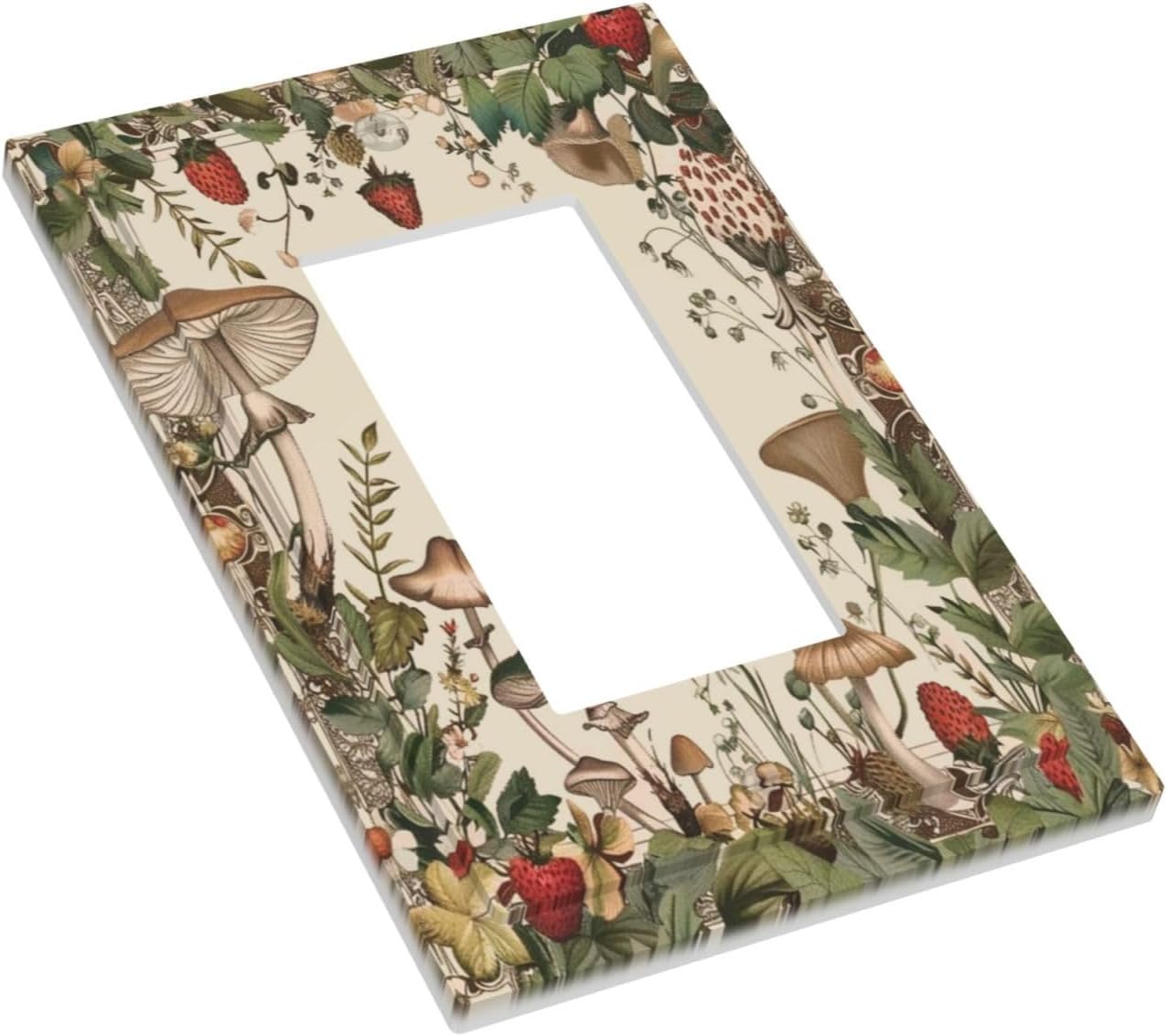 Decorative Outlet Covers Rustic Mushroom Garden Red Strawberry 1 Gang Single Decora GFCI Device Light Switch Covers Plate 1 Rocker Wall Plate Jumbo Faceplate for Bedroom Home Decor