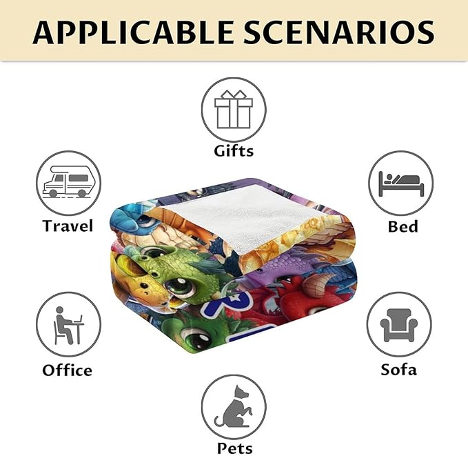 Custom Dragon Blanket Gifts with Name - 50x60 Inches Funny Throw Blanket for Babies, Kids, Boys & Girls - Colorful Soft Fuzzy Blankets for Couch, Sofa & Bed