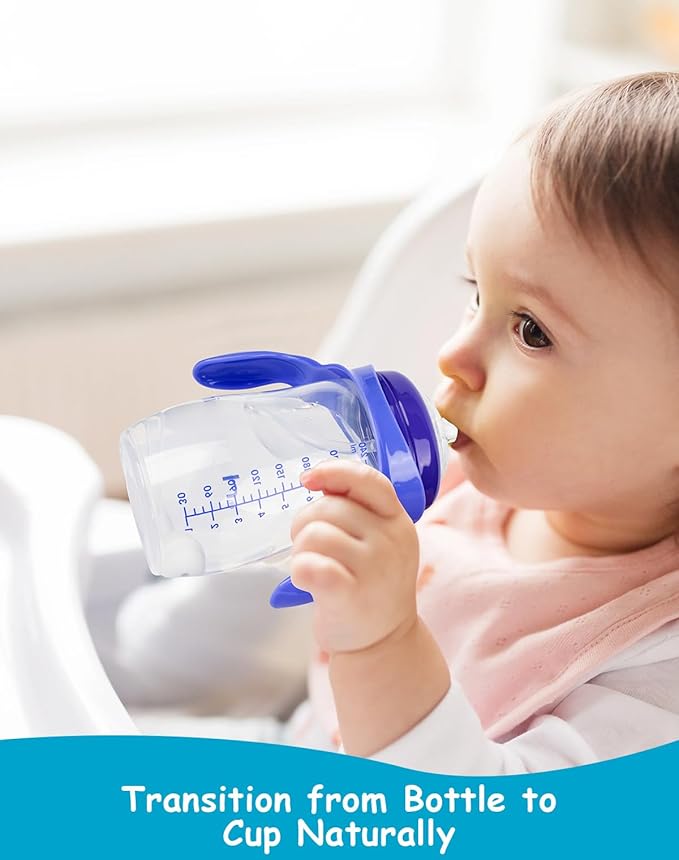 Straw Cup Soft Spout Conversion Kit for Lansinoh Baby Bottle, Toddler Transition Kit with Silicone Straw Top Nipple, Weighted Straw, Bottle Handle, Cleaning Brush, 3 Pack, 8m+