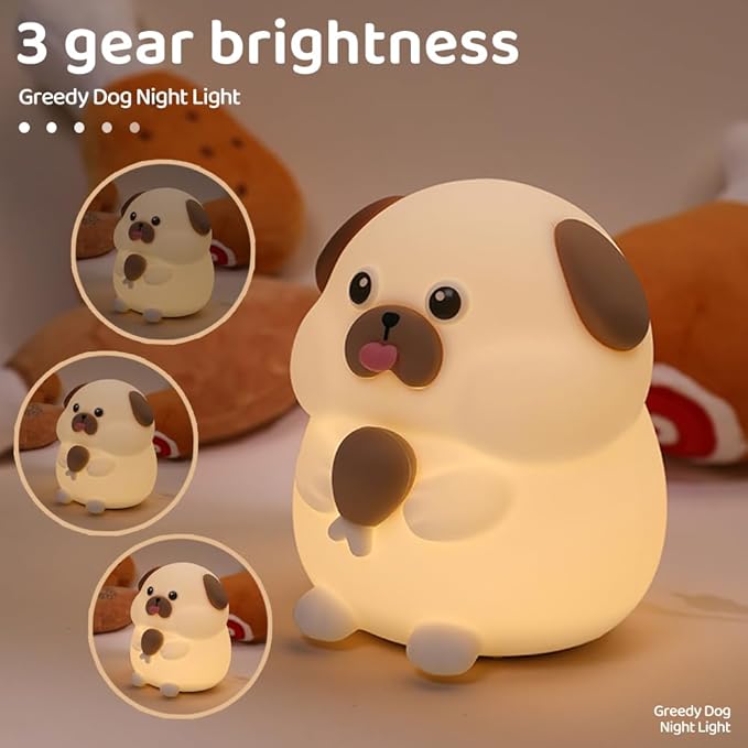 S NMT Cute Dog Silicone Night Light 7 Colors Changeable 3 Brightness Rechargeable Timing Sleeping Lamp Kawaii Cordless Night Lights for Kids Room Decor