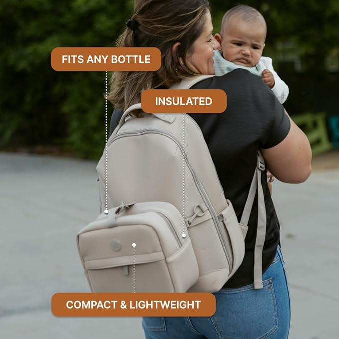 Parker Baby Drift Neoprene Insulated Baby Bottle Cooler | Soft & Waterproof Snacks & Breast Milk Cooler Travel Bag w/Insulated Interior | Attaches to Backpacks & Strollers | Modern & Neutral Colors
