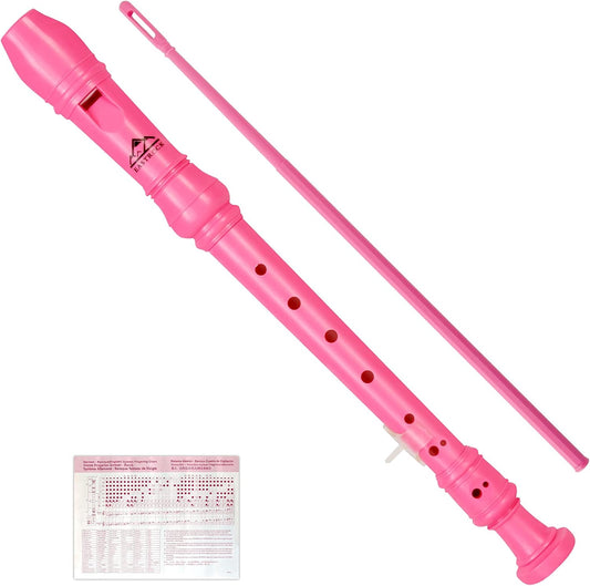 Eastrock Recorder Instrument German Style Soprano Recorder Pink 3 Pieces for Beginners with Cleaning Rod, Fingering Chart, Packing Bag, Thumb Rest