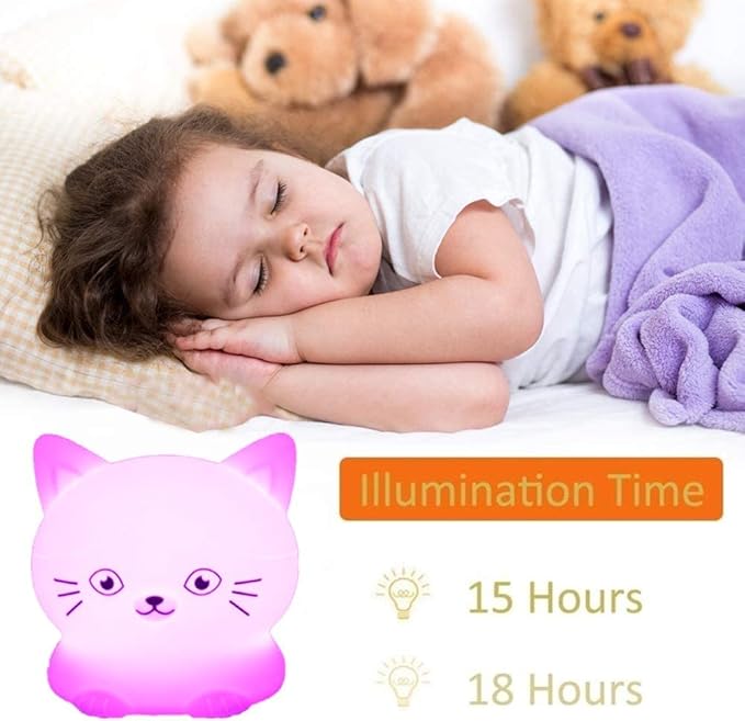 Night Light for Kids, Bedside Lamp for Children, Baby Nursery Lamp for Breastfeeding Safe, Break Resistant, Eye Caring, Adjustable Brightness & Color, Touch Control, Child Gift/Bedroom - Cat