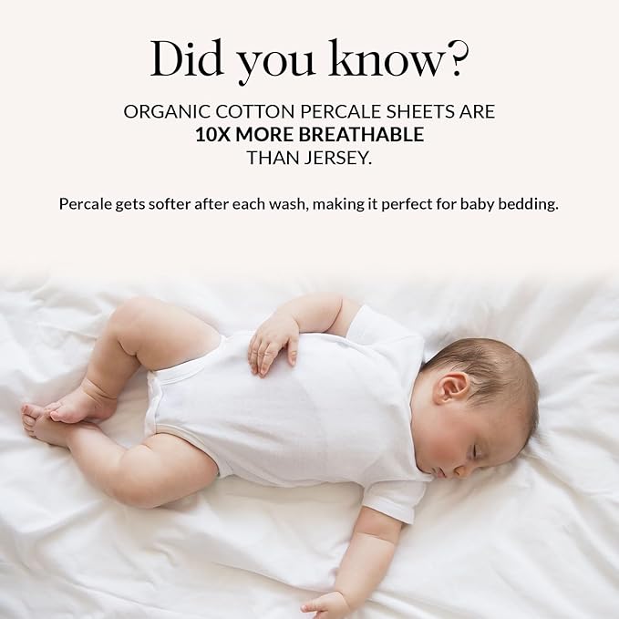 100% Organic Cotton Crib Sheets (3-Pack) - GOTS Certified - Breathable Organic Crib Sheets - Double-Elastic for Secure Fit, Extra Protection for Your Baby - Gender-Neutral Sheet (28"x55")/ 140 x 70cm