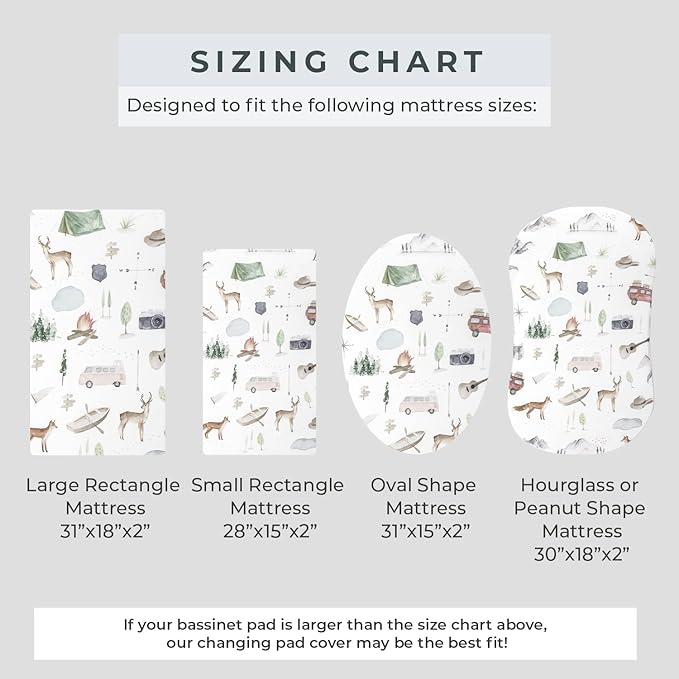 Pobibaby - 2 Pack Premium Bassinet Sheets for Standard Bassinets - Ultra-Soft Cotton Blend, Stylish Woodland Pattern, Safe and Snug for Baby (Explore)