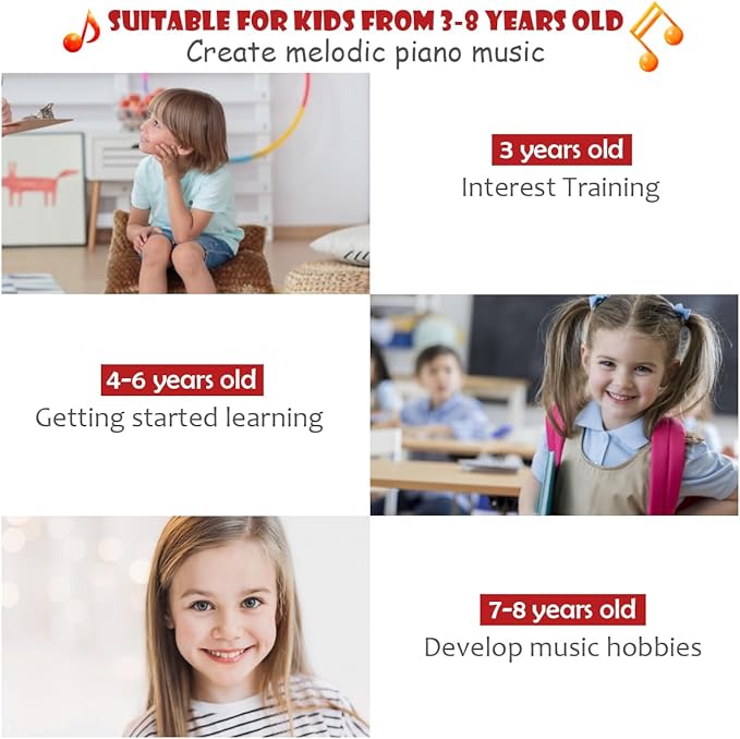 HONEY JOY Classical Kids Piano, 30-Key Mini Piano with Music Stand and Bench, Wooden Musical Instrument Toy with Lid & Music Rack, Gift for Boys Girls Ages 3+ …