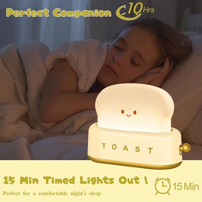 Cute Desk Decor Toaster Lamp, Kawaii Accessories Small LED Night Light for Kids Teen Girls, Room Decor Toast Lamp for Bedroom, Bedside, Living Room Aesthetic Stuff, Gift