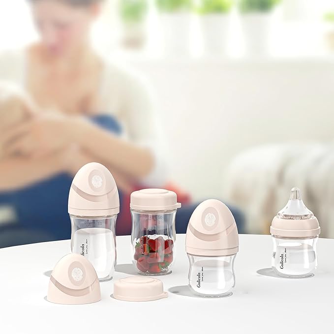 Gulicola Natural Glass Baby Bottle for Breastfeeding Babies, Newborn Anti-Colic Bottle Set with Slow Flow Nipple, 0-3 Months, 5 oz, 2 Pack - White