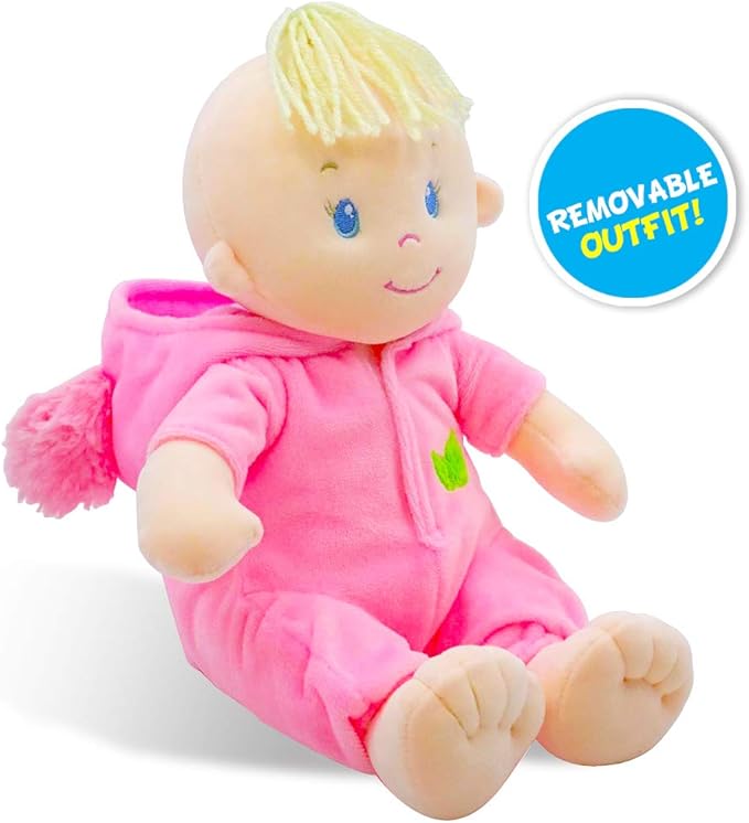 June Garden 12" Sweet Dolly Frida - Stuffed Ultra Soft Baby Bear Doll for Birth and Up - Removable Pink Outfit