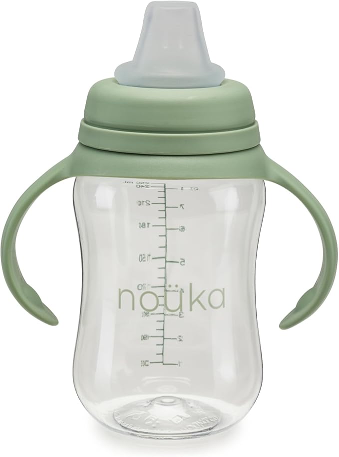 nouka Soft Spout Tritan Sippy Cup | Leak Proof and Easy Grip | Removable Handles | Moss