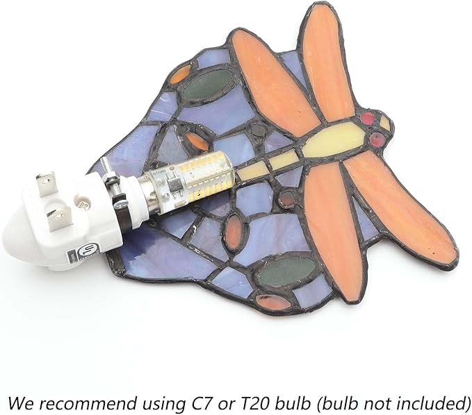 Bieye L10931 Tiffany Style Stained Glass Dragonfly Wall Lamp with Plug-in Night Light Socket for Home Decor (Blue)