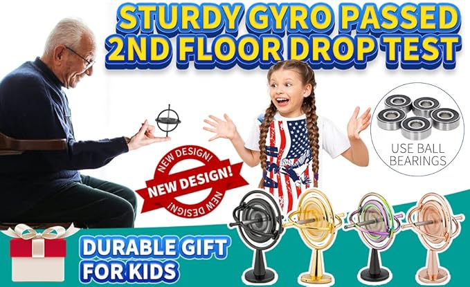 DjuiinoStar Premium Gyroscope: Sturdy&Durable, Pass 2nd Floor Drop Test, Long Spin Time (Play Tricks at Ease, Use Ball Bearings), Educational Physics Anti-Gravity Toy DG-5G