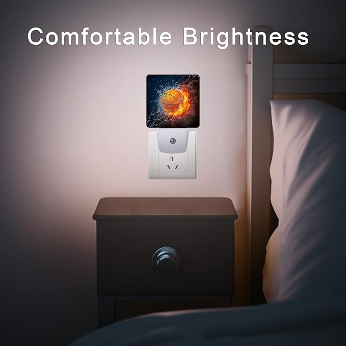 Basketball Night Light,Fire and Water Basketball Night Lights Plug into Wall for Boys Girls, Led Lights for Stairway/Hallway/Bedroom 0.5W Nightlight Sleep Friendly
