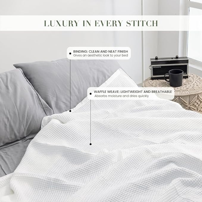 Salt Earth GOTS Certified 100% Organic Cotton Throw Blanket, 60" X 80" Waffle Blankets & Throws for Bed, Throw Blanket for Couch, Modern and Cozy Blanket, All Seasons, Comfy Soft Blanket (Snow White)