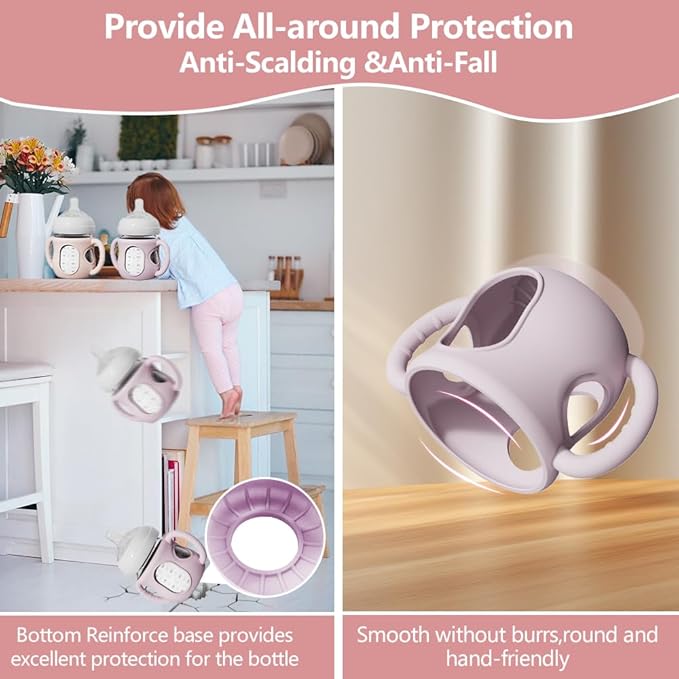 4 Pack Silicone Sleeves for Avent Natural Glass Bottles, Anti Breakage Bottle Holder with Handle, Compatible Philips Avent Glass Natural Bottle 4 oz, Not for Infant Use