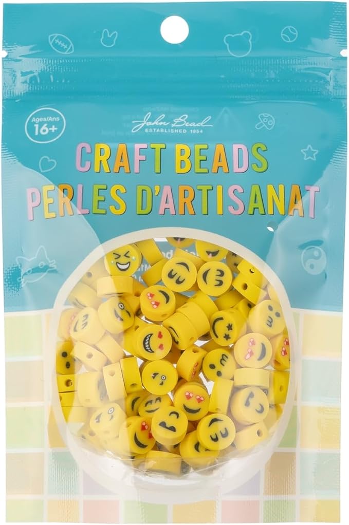 120pcs John Bead 9mm Yellow Emoji Face Polymer Clay Craft Beads for Jewelry Bracelet Making