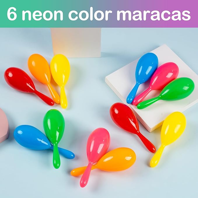 12pcs Mini Maracas for Kids - Plastic Maraca Shakers Noisemaker Fiesta Party Favors for Kids Cinco de Mayo Fiesta Mexican Themed Birthday Music Party Supplies Decorations