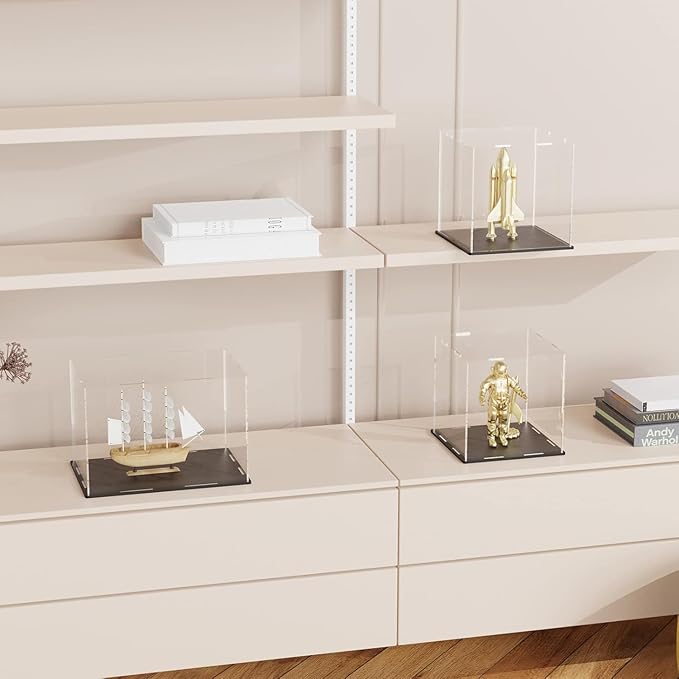 SVENJBB Large Display Case for Collectibles, 16x12x10 Inch Acrylic Box for Miniature House and Figures, Clear Acrylic Display Cases with Matte Black Base for Collection Protection and Storage