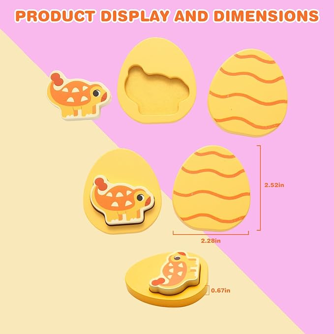 10 Pcs Wooden Puzzles for Toddlers 1-3 Year Old, 8 Pcs Colored Dinosaur and Egg Pairing Toys, Montessori Toys for Preschool Education for Toddlers