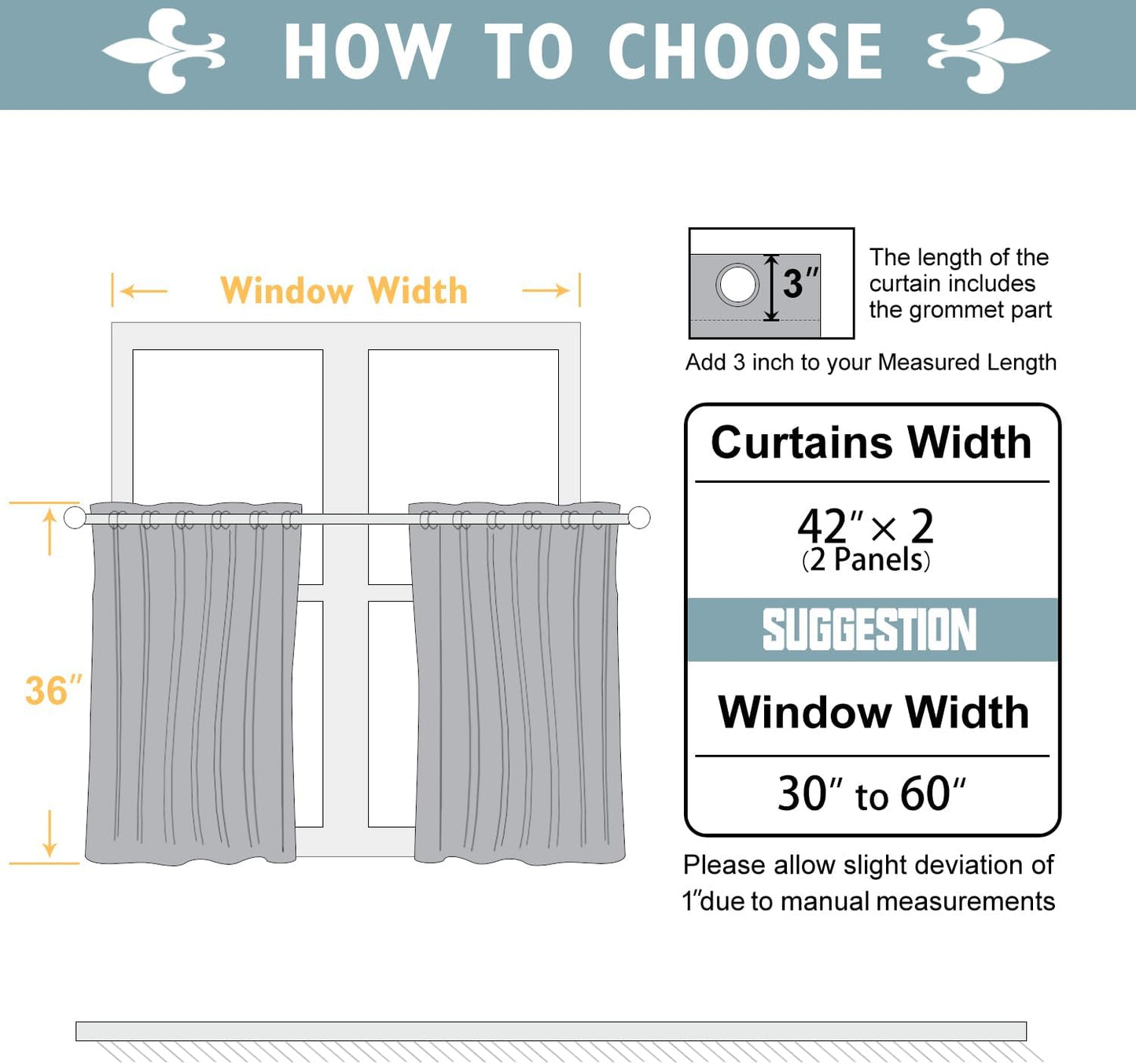 ChrisDowa Small Window Curtains 36 inches Long for Bedroom - Grommet Short Thermal Insulated Room Darkening Curtains for Kitchen (2 Panels, Aqua, 42 x 36 Inch)