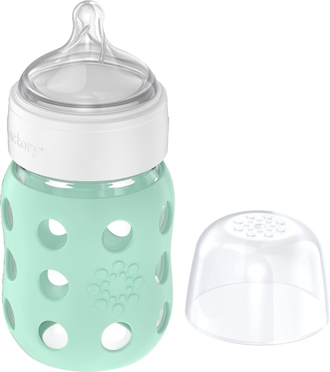Lifefactory 8-Ounce Wide Neck Glass Baby Bottle with Protective Silicone Sleeve and Stage 2 Nipple, Mint (LG2211WMI4)