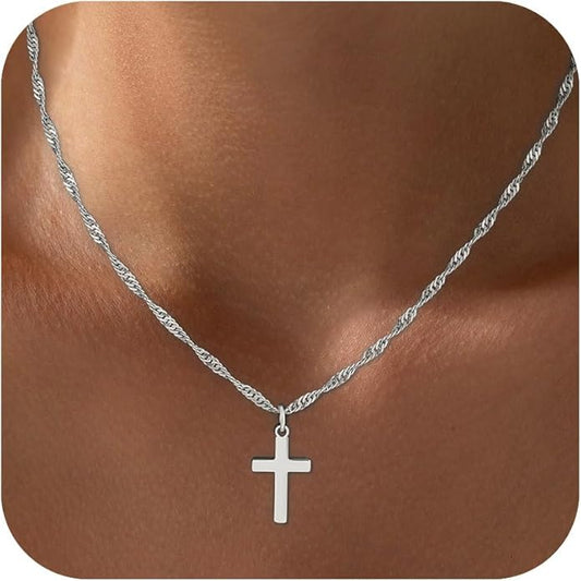 Cross Necklace for Women Trendy - Dainty 18K Real Gold Plated Minimalist Cross Necklace Non Tarnish Waterproof Trendy Cute Simple Small Necklaces Easter Christian Religious Faith Jewelry Gifts