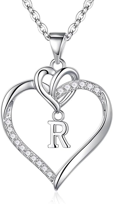 STORUP Heart Initial Necklaces for Women Girls, 14K Gold Plated Cubic Zirconia Heart Initial A-Z Pendant Necklace Dainty Heart Necklaces for Women Teen Girl Jewelry Birthday Gifts