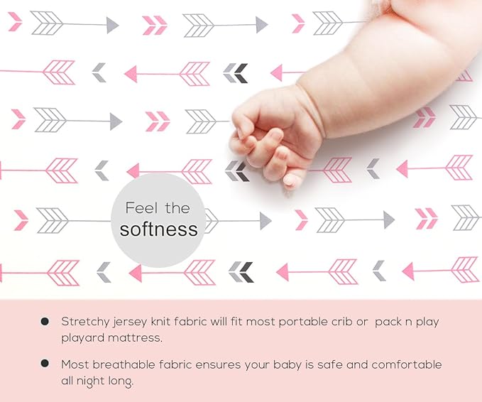 BROLEX Baby Fitted Crib Sheets: Kid Crib Sheets - Set of 2 for Toddler Standard Size Crib Mattress for Boys and Girls - Jersey Knit Crib Bed Sheets Pink White Arrow