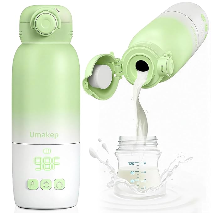 Portable Bottle Warmer, Large 12oz Capacity with Dual Heating Modes for Breast Milk & Water, Smart Temperature Control, Long Battery Life, Bottle Warmer for Outdoor, Airplane & Car Travel, Green
