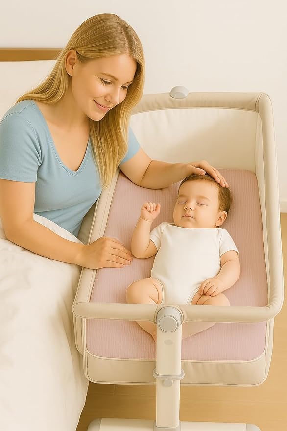 Muslin Bedside Bassinet Sheets 2 Pack, 33x20 Fitted Ultra Soft & Breathable Bedside Sleeper Sheets, Ideal for Baby Girl and Boy, Perfect for Newborns (Beige & Mustard Yellow)