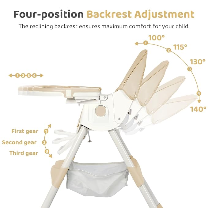 6-in-1 Foldable Baby High Chair for Babies & Toddlers – Adjustable Height & Recline, 5-Point Safety Harness, Removable Tray | Portable Highchair, Space-Saving & Easy Clean | Silla de Comer para Bebé