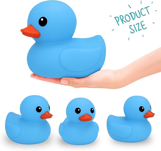 Jumbo Rubber Duck Bath Toy - 8" Giant Ducks Big Duckie Baby Shower Birthday Party Favors (Blue)