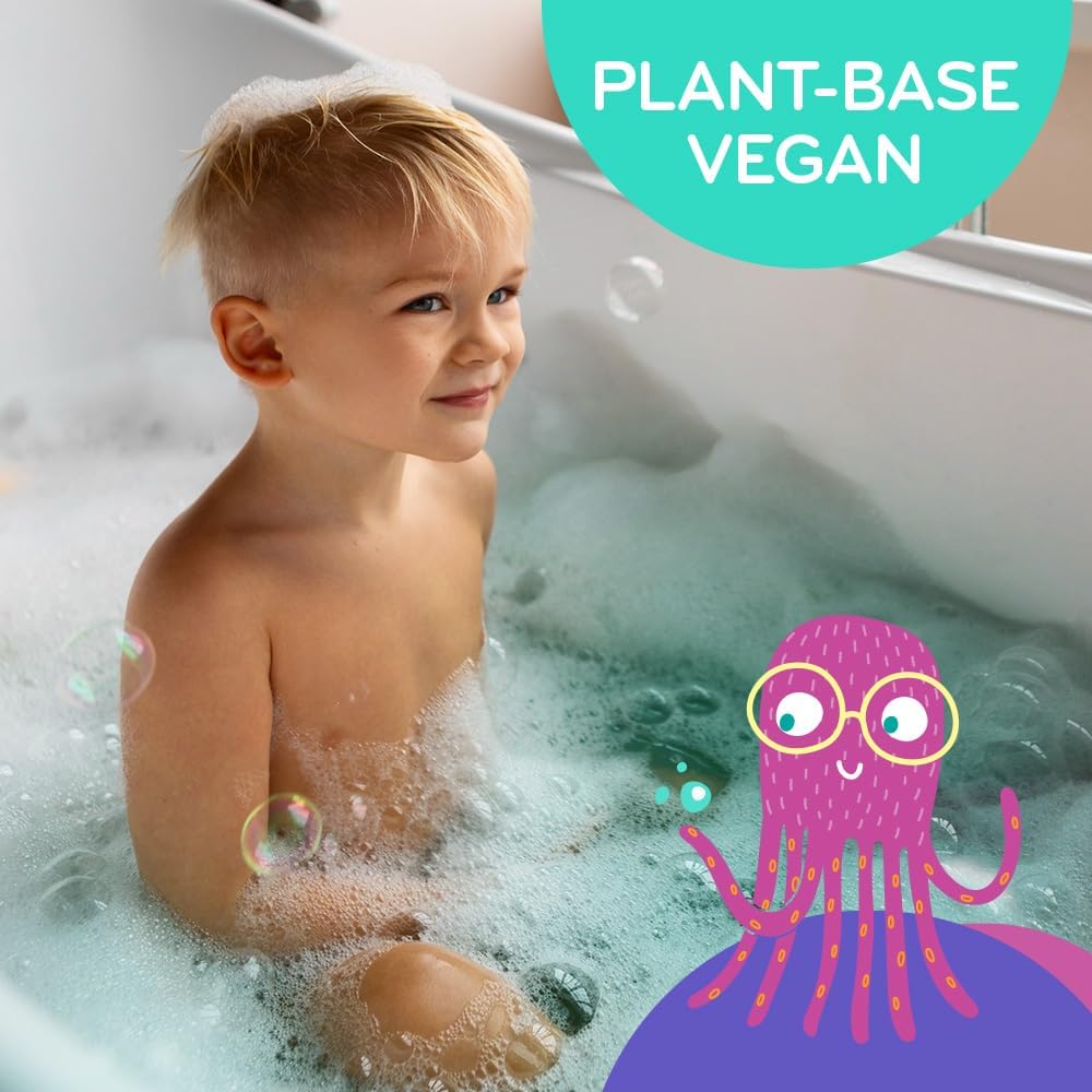 Mobi Little Whale Bubble Bath, Tropical Fruity Scent Kids Body Wash, Gentle Moisturizing Tub Foam for All Skin Type, GMO-Free, Stain-Free, Fun Aquamarine Color, 8 fl oz