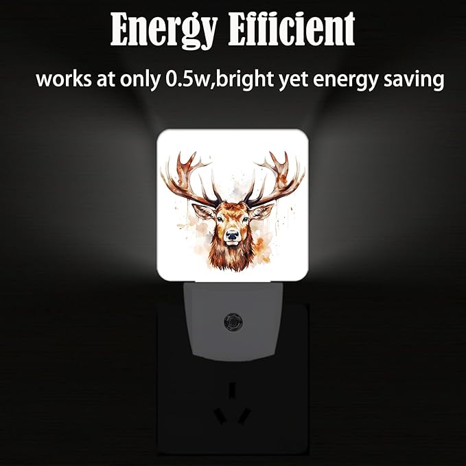 Watercolor Forest Deer Night Light,Plug-in Nightlights Auto Sensor Night Lamp Dusk-to-Dawn Lamp Home Decor for Nursery Children Girls Boys