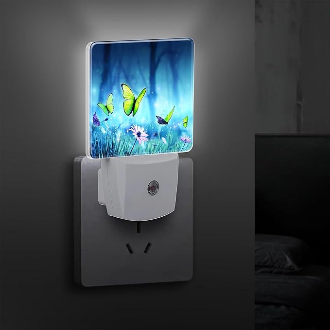 Mystic Fairy Butterflies Floral Plug in Night Light with Auto Dusk to Dawn Sensor,Warm Night Lights for Boys Girls Bedroom Bathroom Hallway Kids Room Gifts