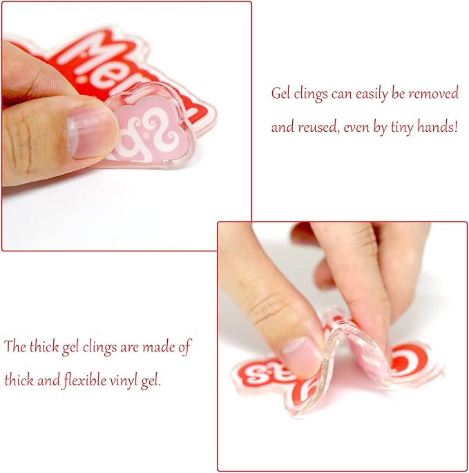 Tevxj 20 Pieces Christmas Thick Gel Clings Window Gel Clings Decals Stickers for Toddlers Kids Adults Home Airplane Classroom Nursery Christmas Party Supplies Decoration Removable and Reusable