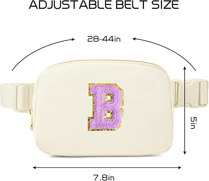 Gitus Gifts for 8 9 10 11 12 Year Old Girls Belt Bag Fanny Pack Crossbody Bags with Initial Letter Patch Cute Stuff Birthday Gifts for Teen Girls Women Personalized Trend Stuff (Ivory-B)