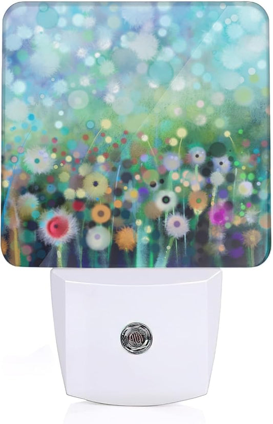 Abstract Watercolor Flower Night Light with Dusk to Dawn Light Sensors, Plug-in Wall Led Night Lights, Energy Efficient Lamp for Bedroom/Bathroom/Kitchen/Hallway/Stairs