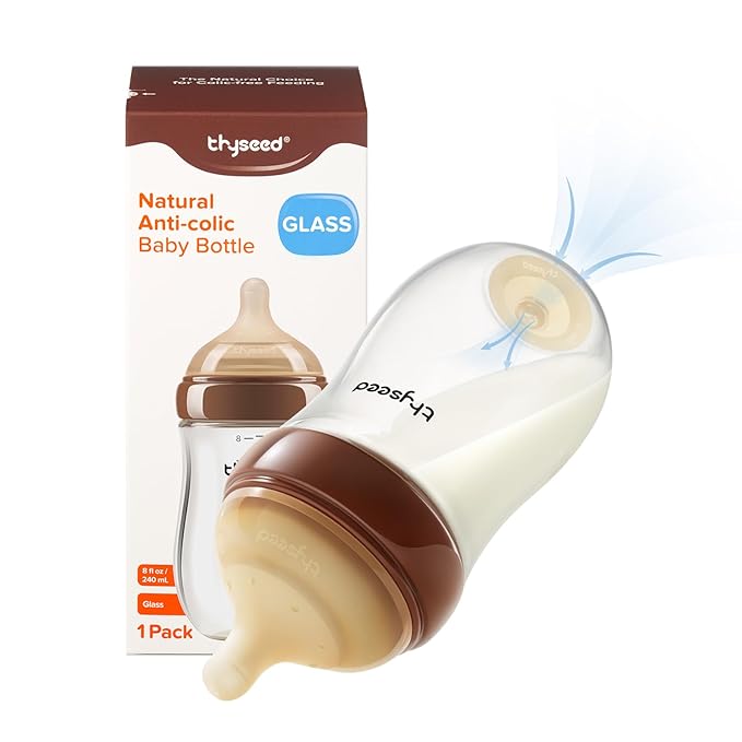 Thyseed Glass Natural Anti-Colic Baby Bottles | Newborn Breast Like Nursing Bottle for Breastfed Babies with Nipple (1+ Months) 8Ounce,1pack