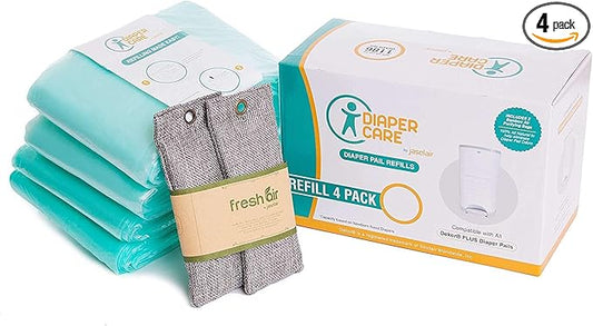Jasclair Refill Bags Compatible with Dekor Plus Diaper Pail (4 Pack) | Odor-Locking Multi-Layer Liners | Light Baby Powder Scent | Leak-Resistant & Easy to Use | Not for Dekor Classic