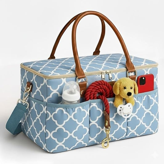 DOKUS & CO Luxe Diaper Tote, Extra-Large Collapsible Baby Caddy for Home, Travel & Car, Giftable Hospital-Ready Diaper Bag