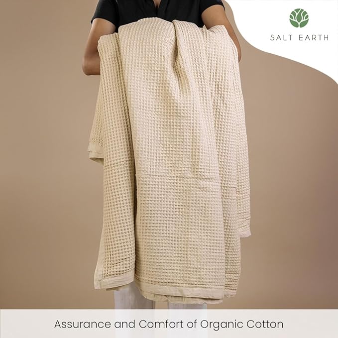 Salt Earth GOTS Certified 100% Organic Cotton Throw Blanket, 60" X 80" Waffle Blankets & Throws for Bed, Throw Blanket for Couch,Modern and Cozy Blanket, All Seasons, Comfy Soft Blanket (Parchment)
