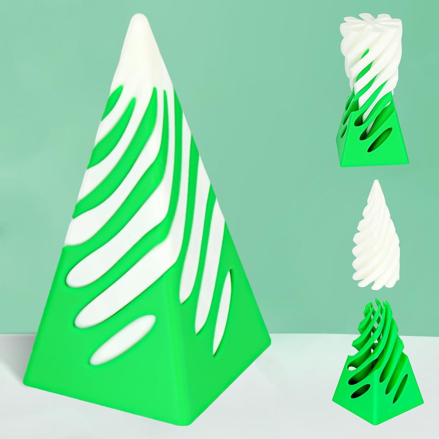 Impossible Pyramid Passthrough Sculpture, 3D Printed Spiral Cone Fidget Toy, 3D Printed Crafts, Adult Decompression Toys, Decompression Toys And Gifts For Kids,Stress Relief Desk Toy (White Green)