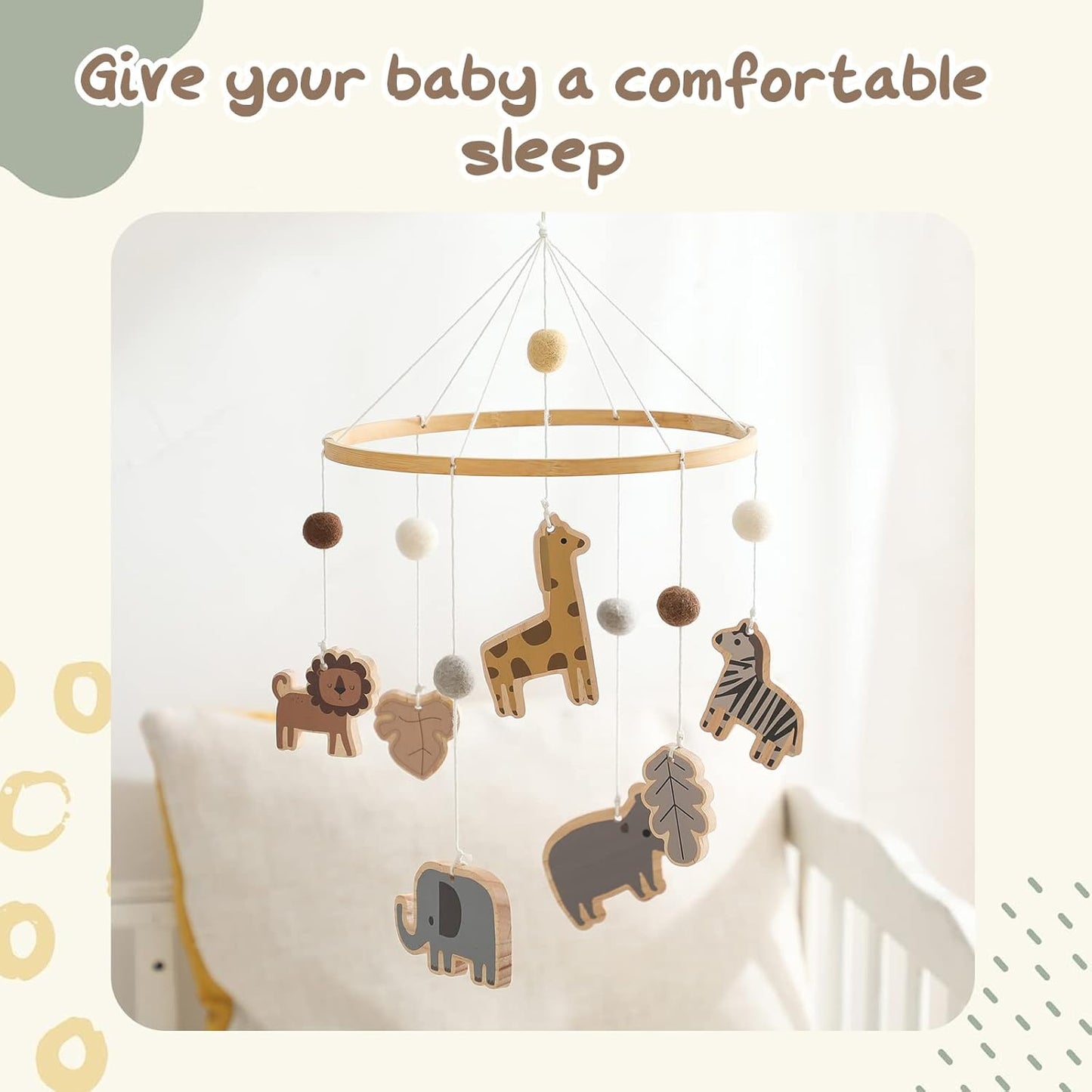 Baby Mobile for Crib - Jungle Animals Baby Mobile - Nursery Safari Mobile for Girl or Boy | Gender Neutral Handmade Mobile| Wild Animals Ceiling Mobile